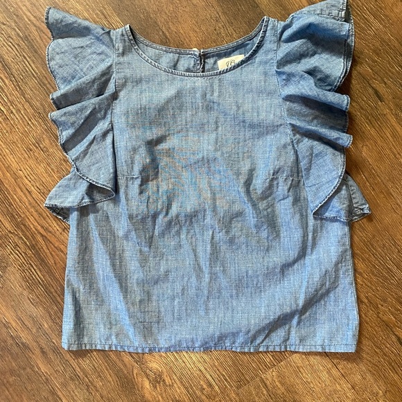 J.Crew Ruffle Chambray Boho Cottagecore Office Shabby Chic Top - Picture 2 of 4